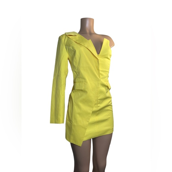 Blazer dress with one shoulder yellow unique piece size small - Picture 6 of 14